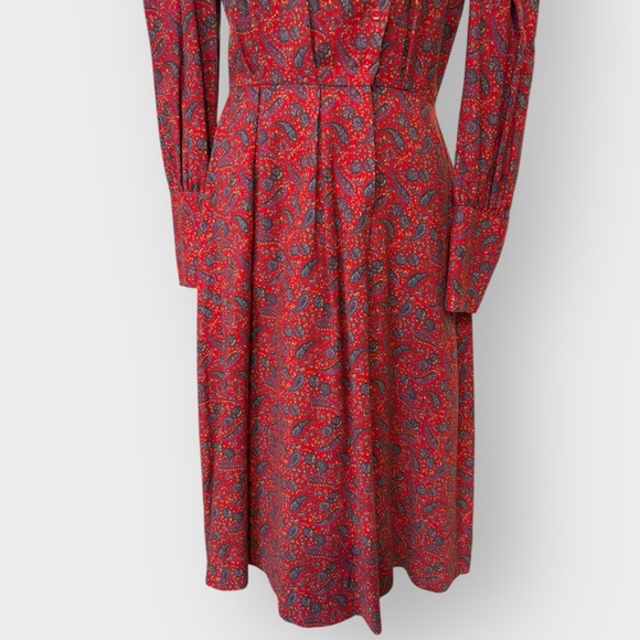 Vintage Late 1970s Early 1980s Red Paisley Prairie Style Dress - Picture 4 of 7